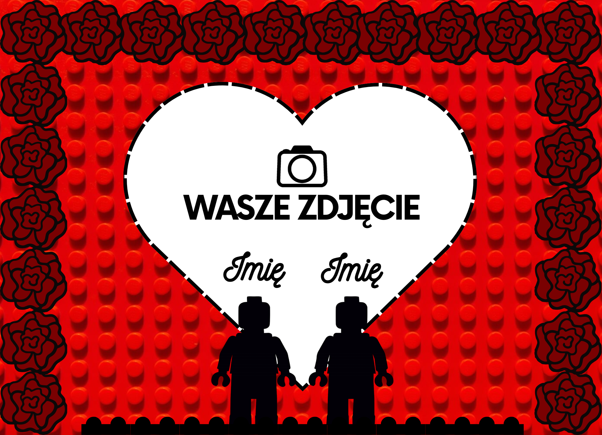 Personalizowana Ramka 3D "Nasza Miłość" – Minifigurki, Róże i Wasze Zdjęcie
